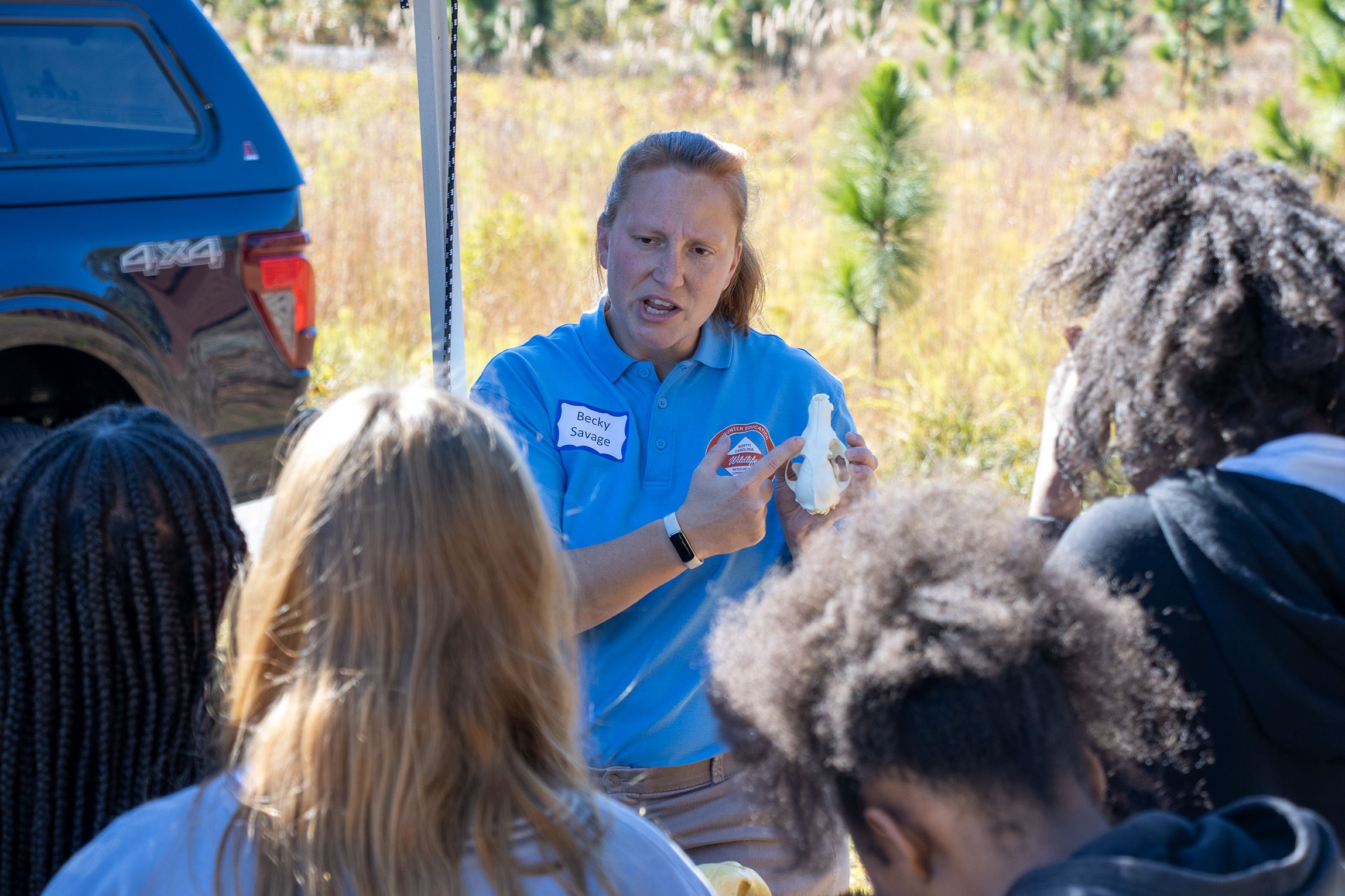 Presenter Becky Savage teaches students about wildlife during Environmental Field Days.